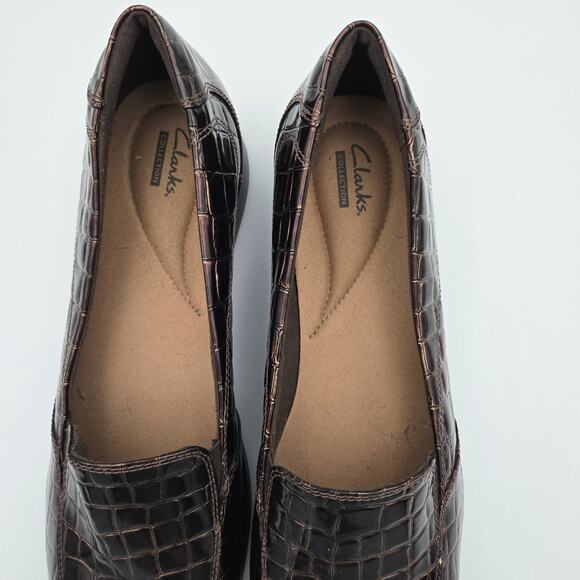 Clarks Gael Angora Womens Brown Croc Embossed Leather Comfort Loafers size 12 - Picture 5 of 9